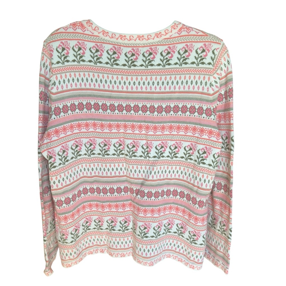VTG Appleseed’s‎ Fair Isle Cardigan Sweater Cotton Cottagecore Grandmacore XL - Picture 2 of 8